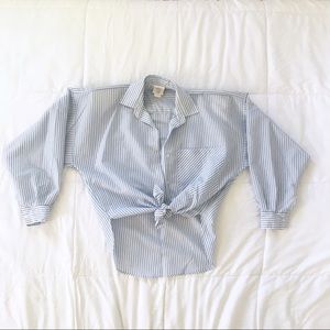 80s VTG Shoulder Pad Striped Tie-knot Blouse